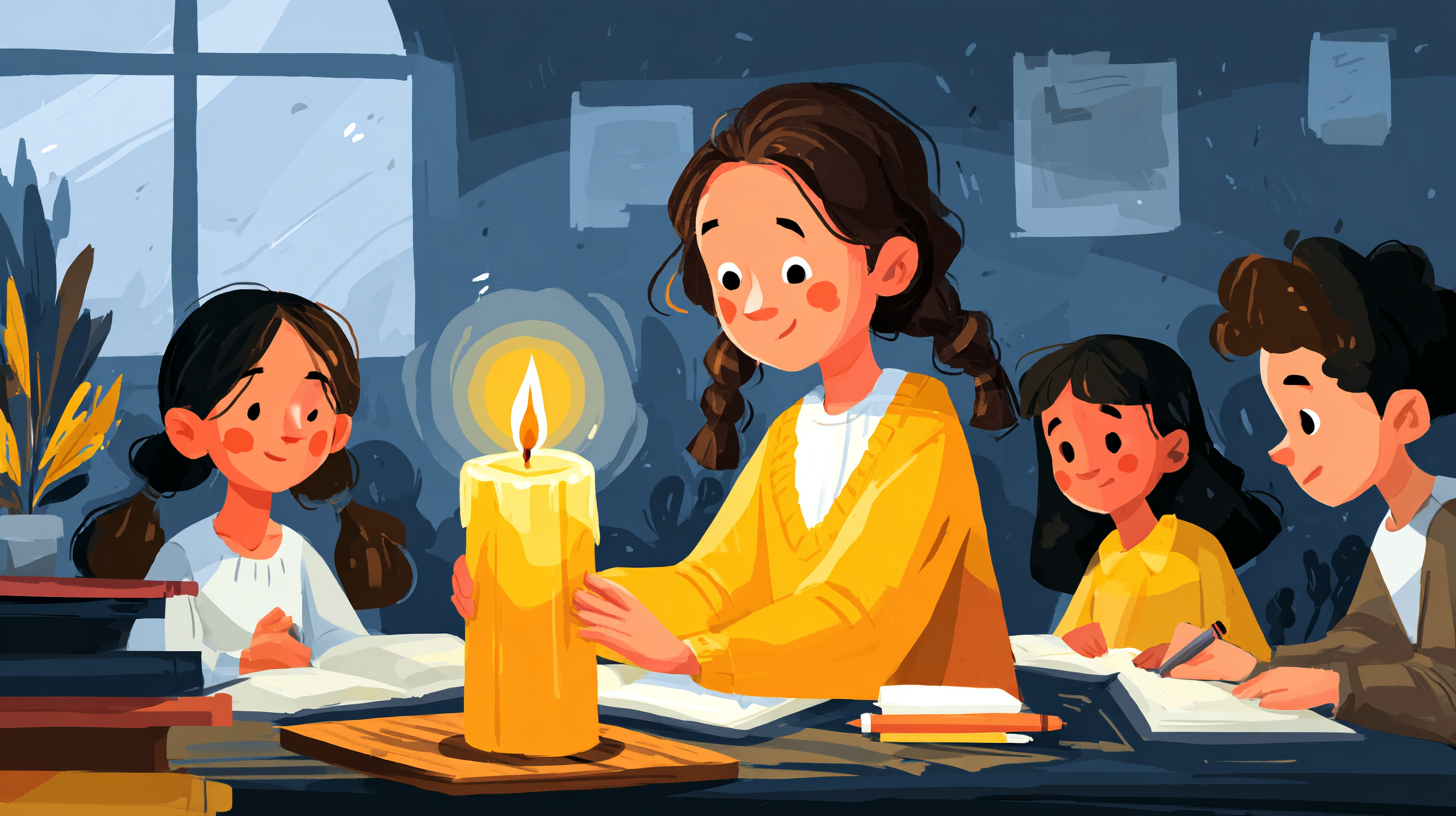 lord.brett.sinclair_a_burning_candle_on_a_table_in_a_classroo_f81550d0-7494-4176-ae3f-bdc8d9af0c76_3